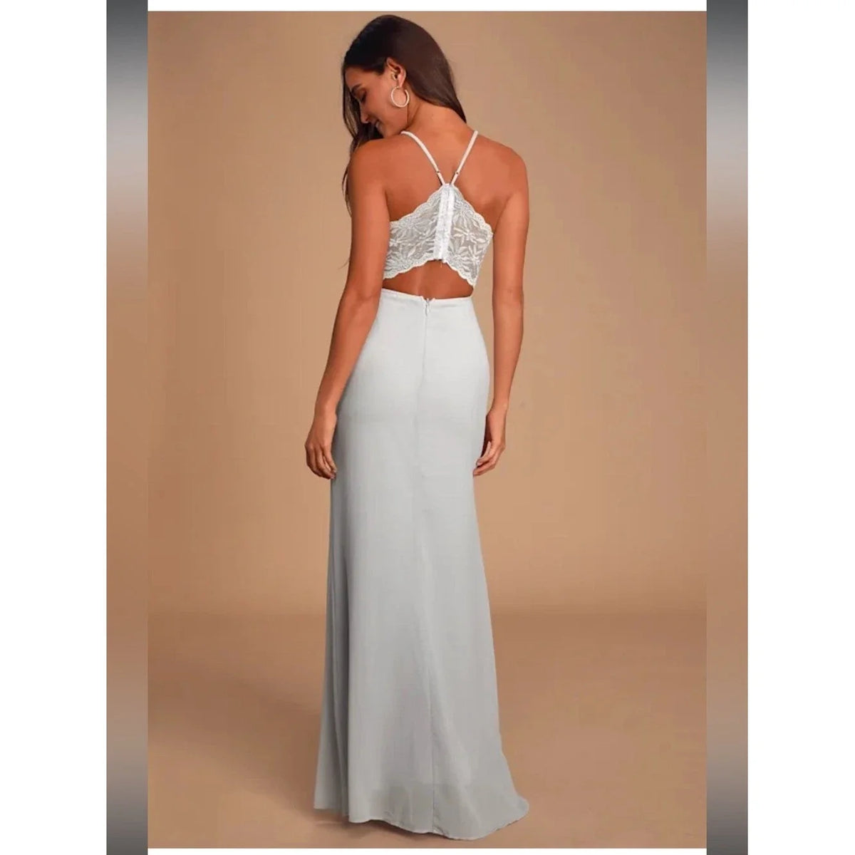 NWT- Story of a Starry Night Lavender Grey Backless Lace Maxi Dress